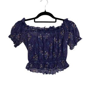 XOXO Off-Shoulder Smocked Short Sleeve Crop Top With Ruffles - Size Small